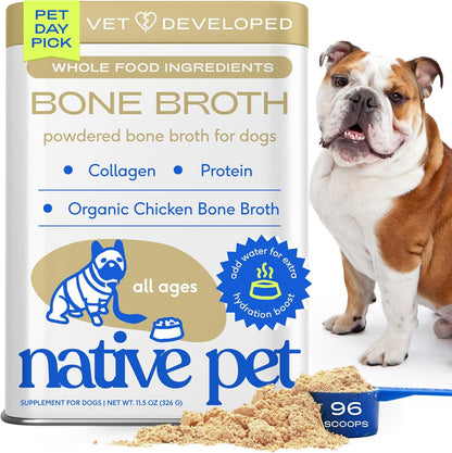 Bone Broth for Dogs and Cats – Dog Bone Broth Powder for Dog Food Topper for Picky Eaters – Cat and Dog Broth - Dog Gravy Topper for Dry Food – Chicken Broth for Dogs and Cast – 11.5 Oz