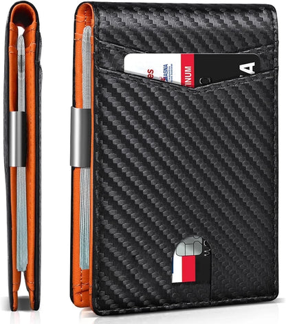 Wallet for Men Slim, Genuine Leather Mens Wallet RFID Blocking Credit Card Holder with Money Clip Holiday Gifts